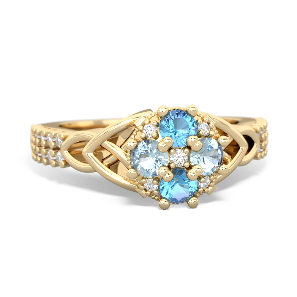 Blue Topaz Celtic Knot Cluster Engagement 14K Yellow Gold ring R26443RD