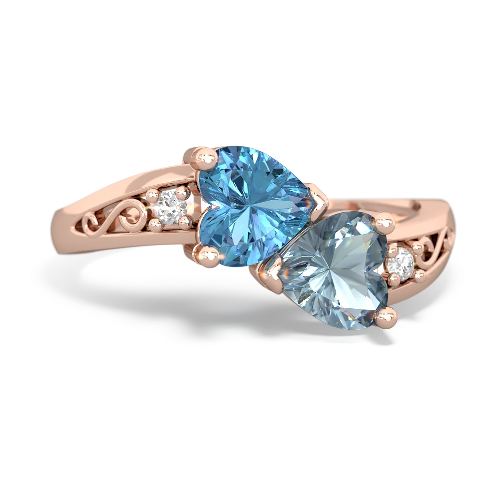 Blue Topaz Snuggling Hearts 14K Rose Gold ring R2178