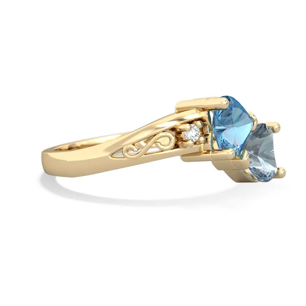 Blue Topaz Snuggling Hearts 14K Yellow Gold ring R2178