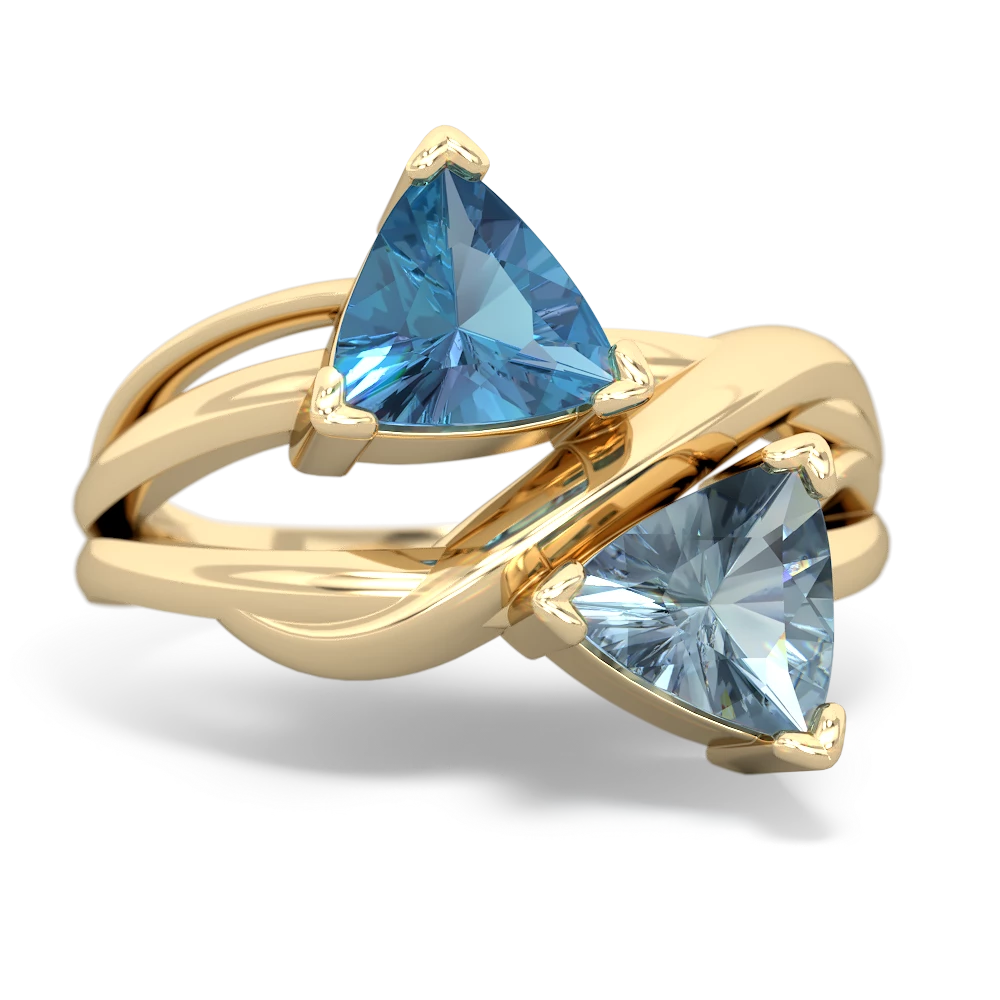 Blue Topaz Split Band Swirl 14K Yellow Gold ring R2341