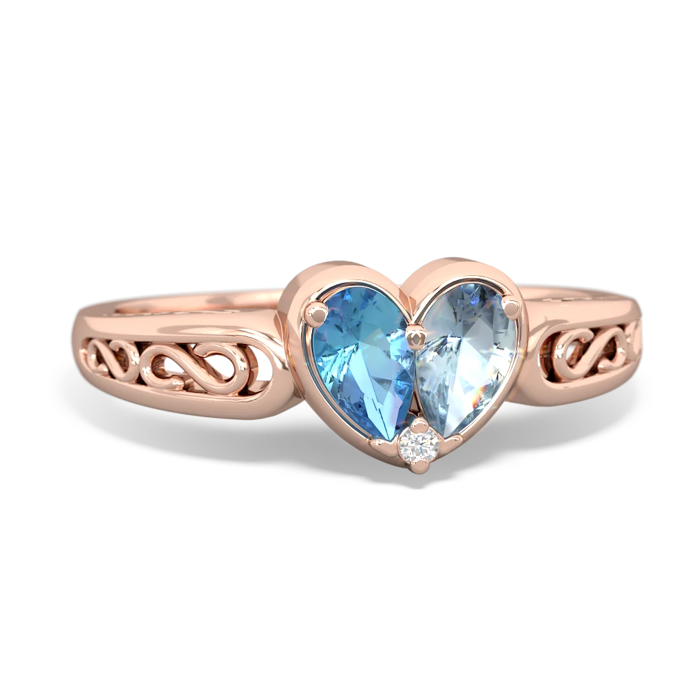 Blue Topaz Filligree 'One Heart' 14K Rose Gold ring R5070