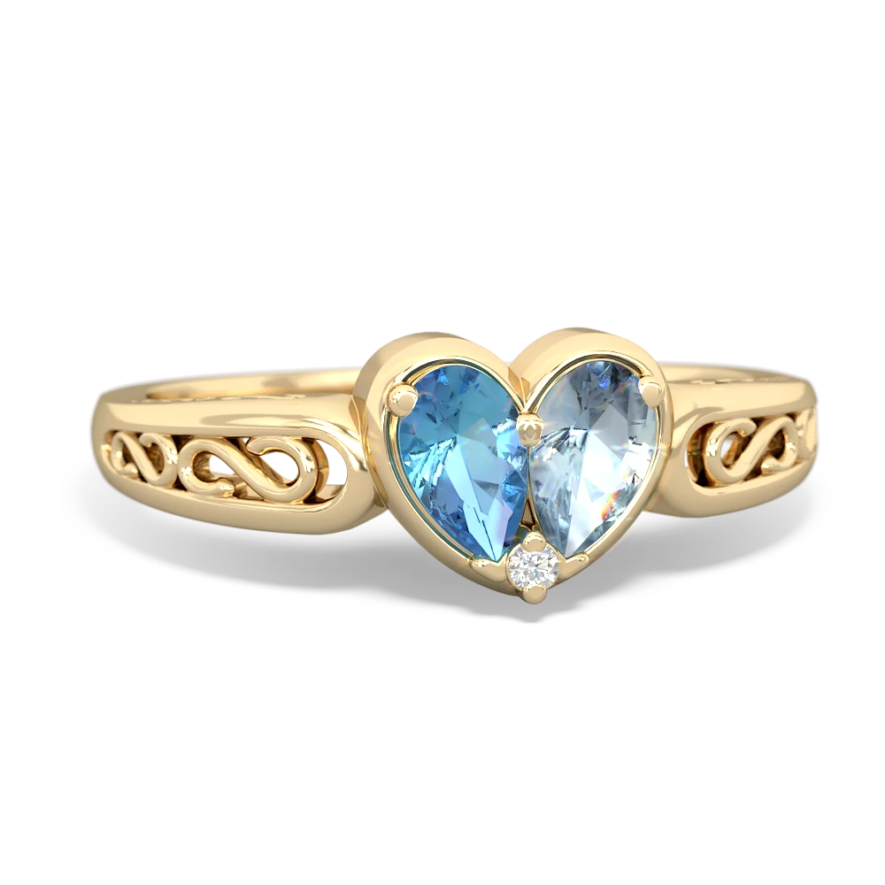 Blue Topaz Filligree 'One Heart' 14K Yellow Gold ring R5070