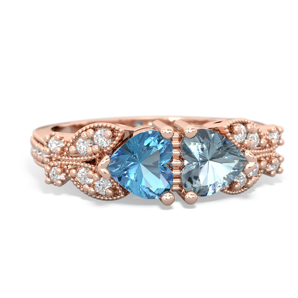 Blue Topaz Diamond Butterflies 14K Rose Gold ring R5601