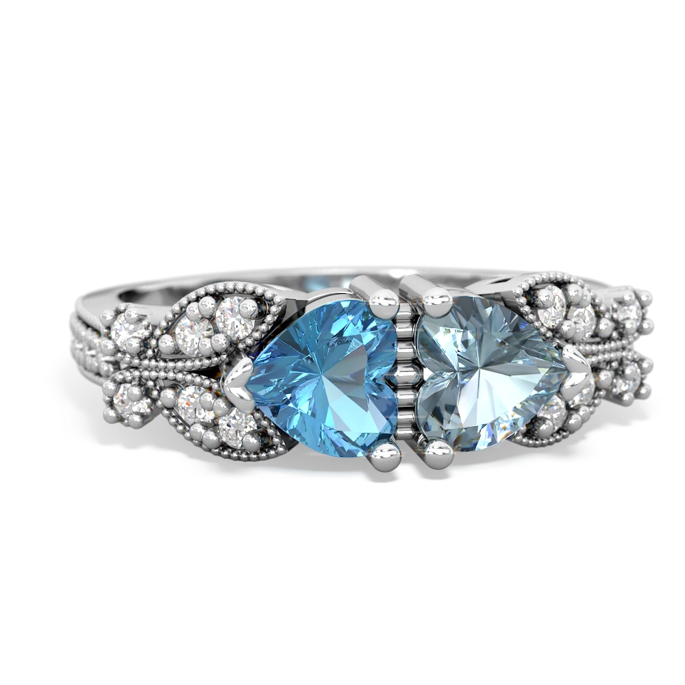 Blue Topaz Diamond Butterflies 14K White Gold ring R5601