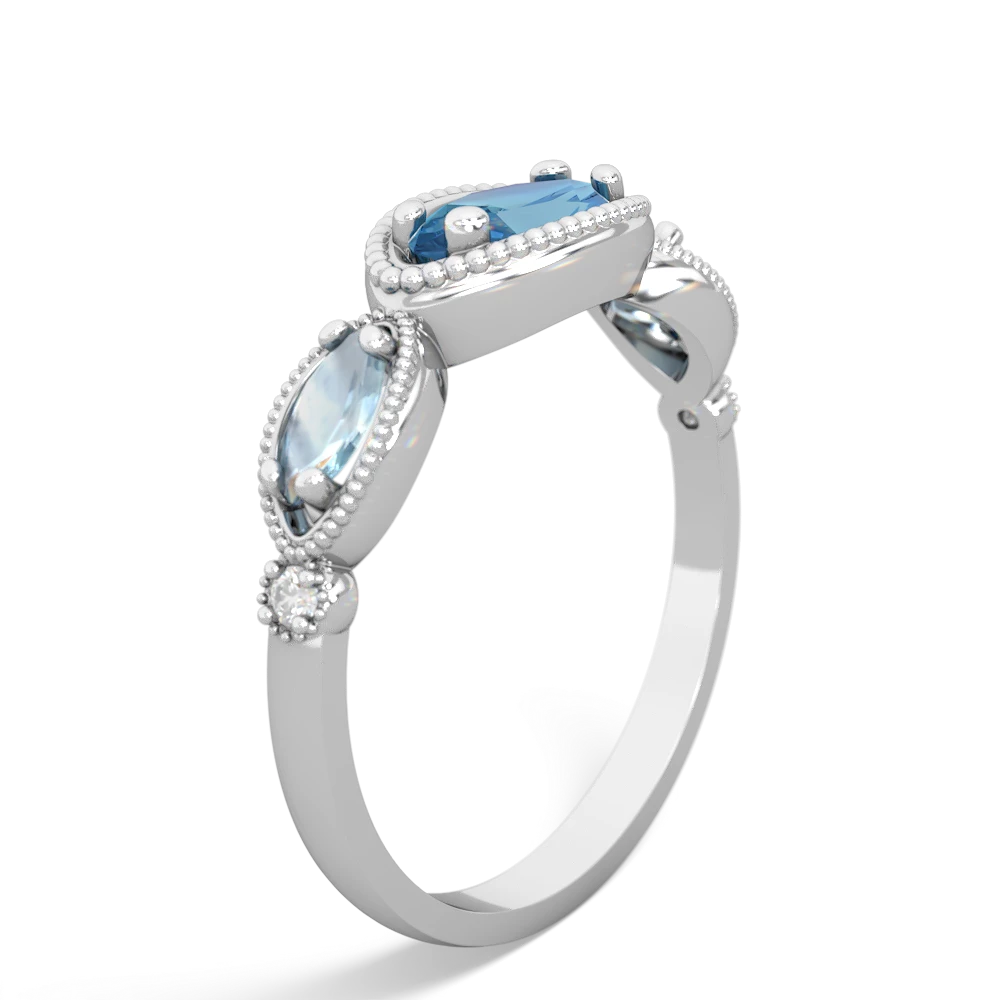 Blue Topaz Milgrain Marquise 14K White Gold ring R5700