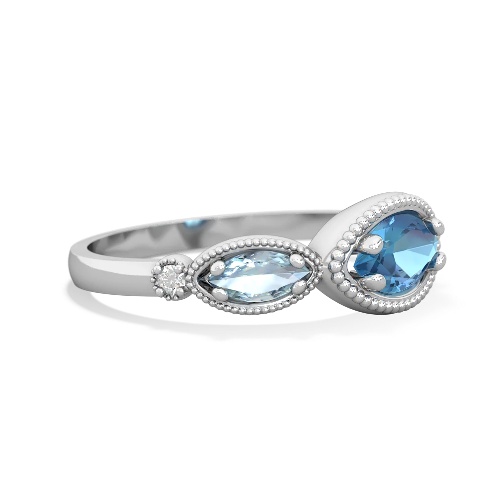 Blue Topaz Milgrain Marquise 14K White Gold ring R5700