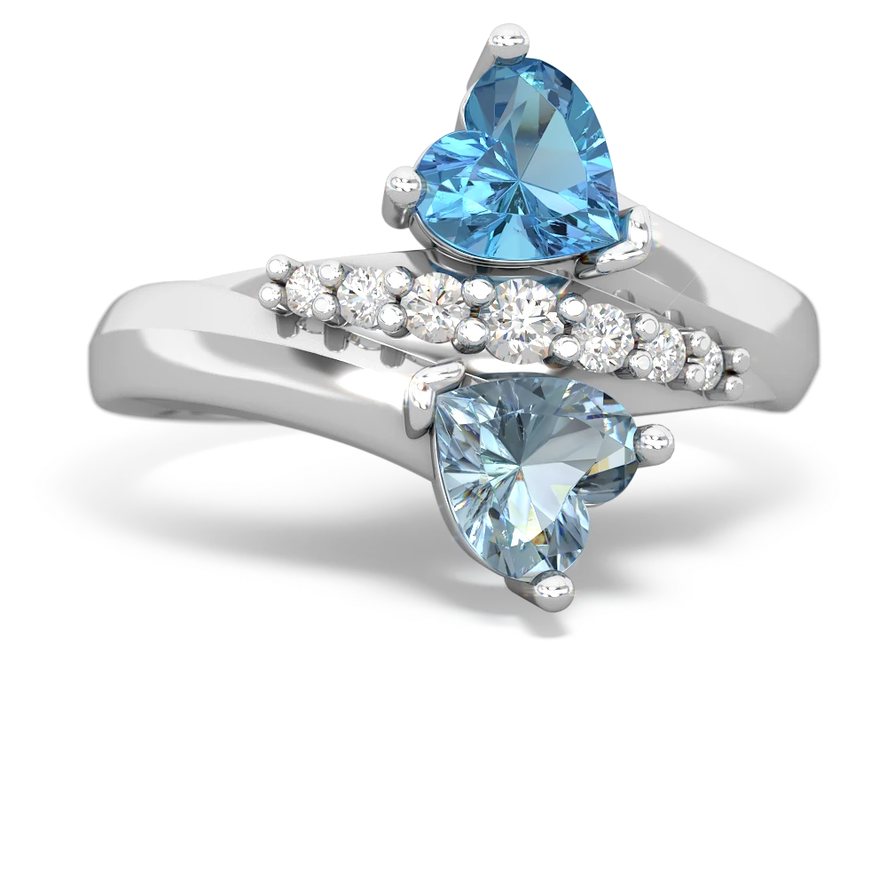 Blue Topaz Heart To Heart 14K White Gold ring R2064