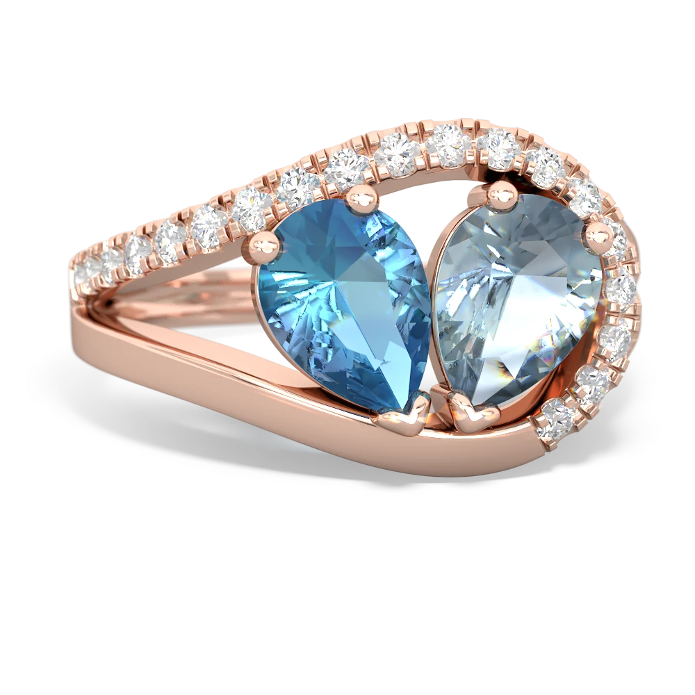 Blue Topaz Nestled Heart Keepsake 14K Rose Gold ring R5650