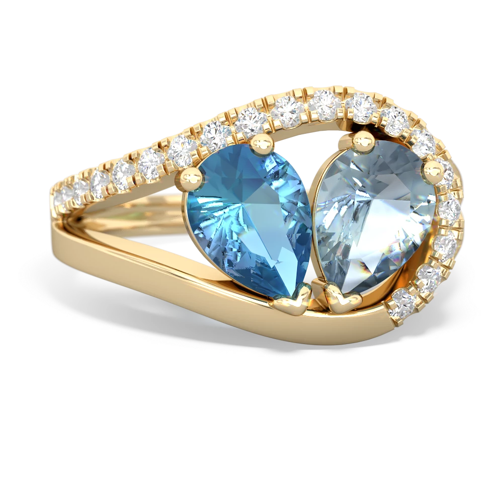 Blue Topaz Nestled Heart Keepsake 14K Yellow Gold ring R5650