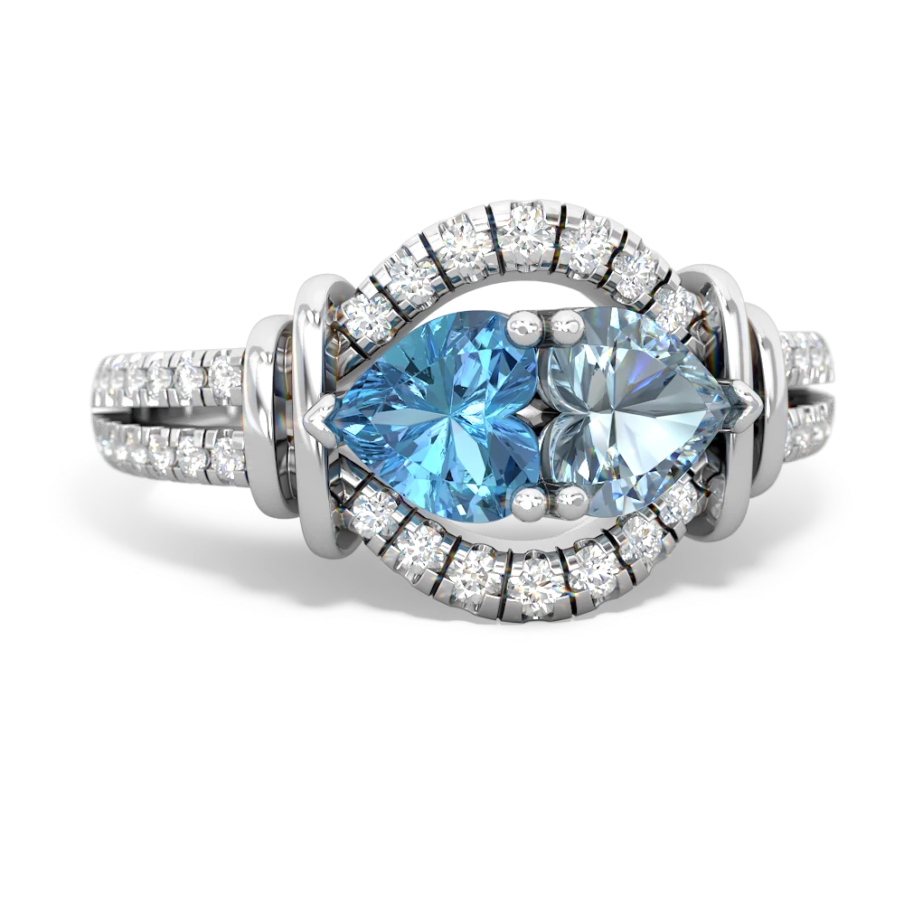 Blue Topaz Art-Deco Keepsake 14K White Gold ring R5630