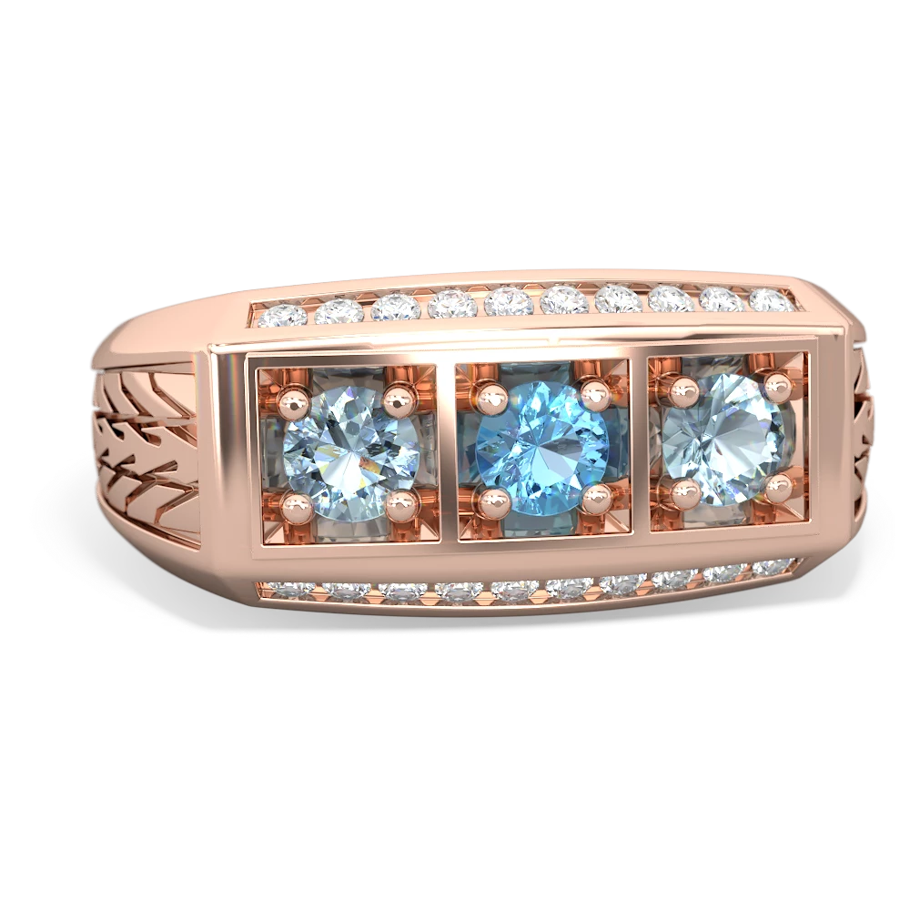 Blue Topaz Three Stone Tire Tread Men's 14K Rose Gold ring R0520