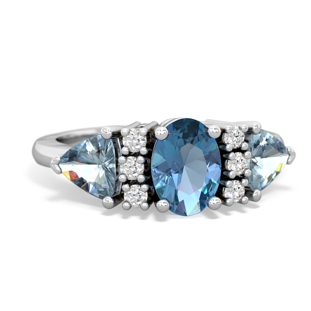 Blue Topaz Antique Style Three Stone 14K White Gold ring R2186