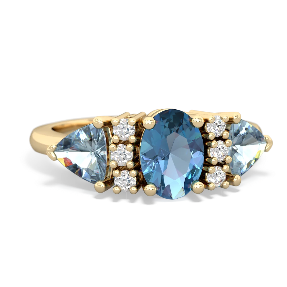 Blue Topaz Antique Style Three Stone 14K Yellow Gold ring R2186