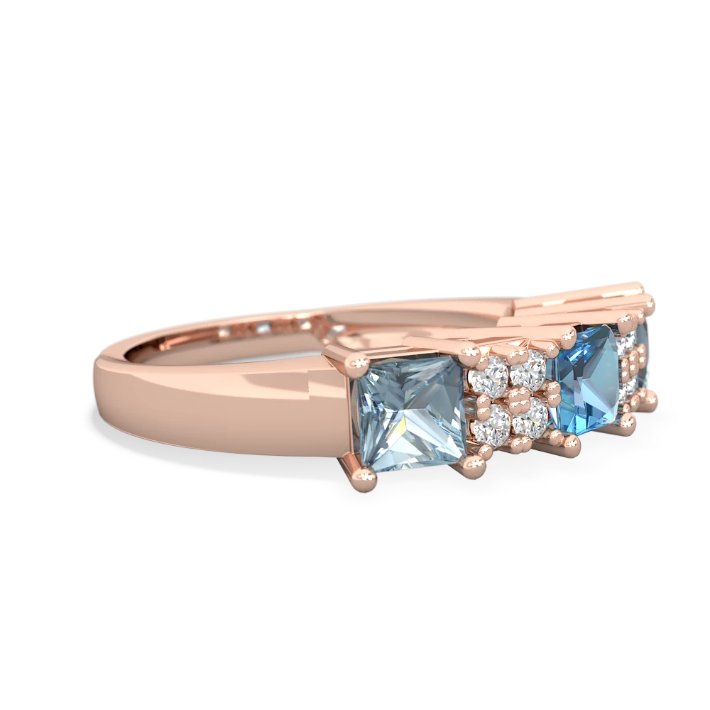 Blue Topaz Three Stone Diamond Cluster 14K Rose Gold ring R2592