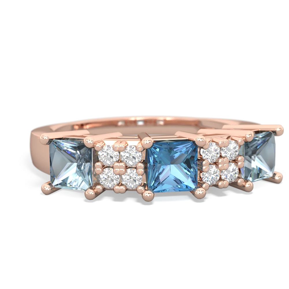 Blue Topaz Three Stone Diamond Cluster 14K Rose Gold ring R2592