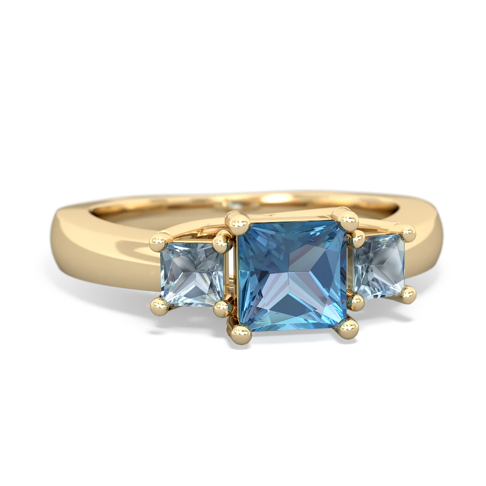 Blue Topaz Three Stone Trellis 14K Yellow Gold ring R4015