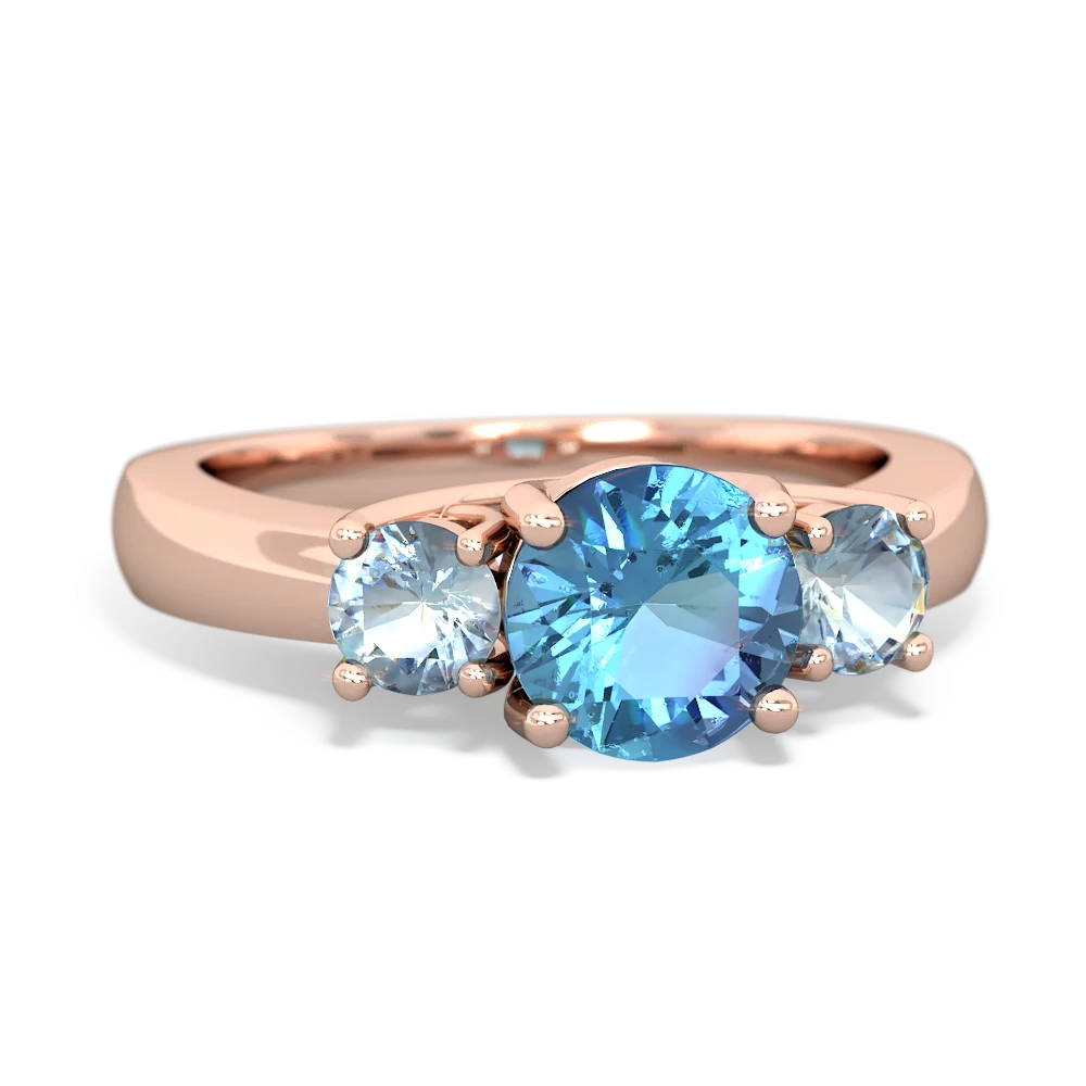 Blue Topaz Three Stone Round Trellis 14K Rose Gold ring R4018