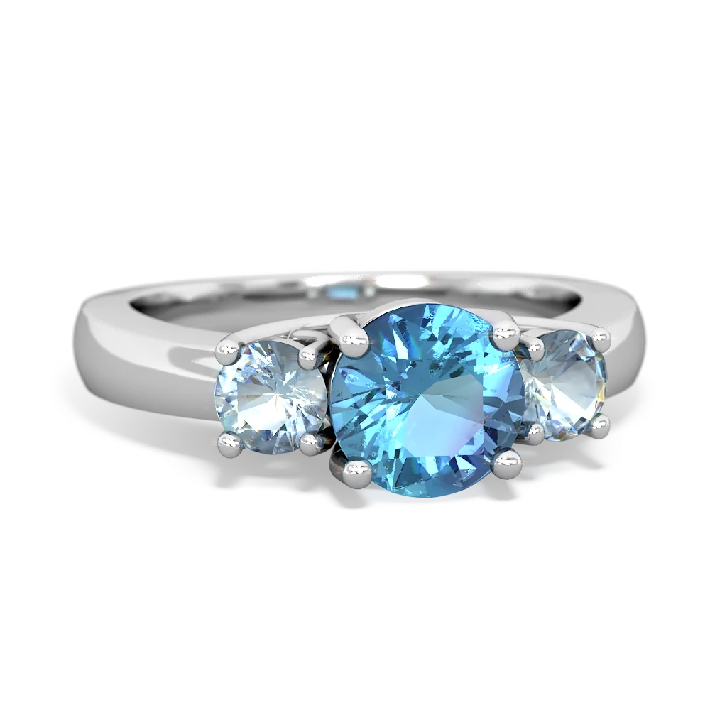 Blue Topaz Three Stone Round Trellis 14K White Gold ring R4018