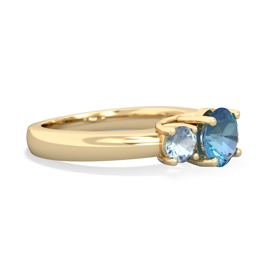 Blue Topaz Three Stone Round Trellis 14K Yellow Gold ring R4018