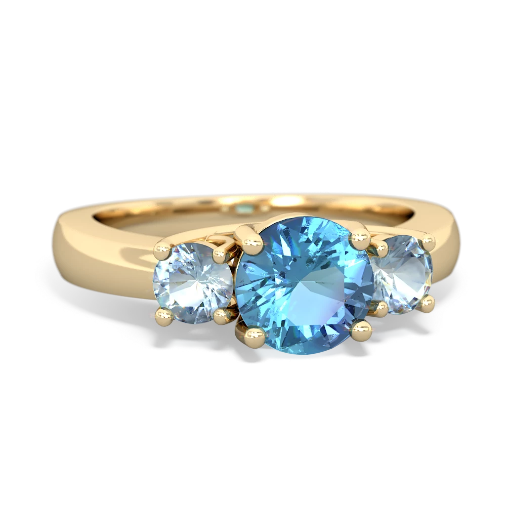 Blue Topaz Three Stone Round Trellis 14K Yellow Gold ring R4018