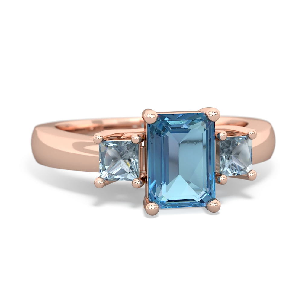 Blue Topaz Three Stone Emerald-Cut Trellis 14K Rose Gold ring R4021