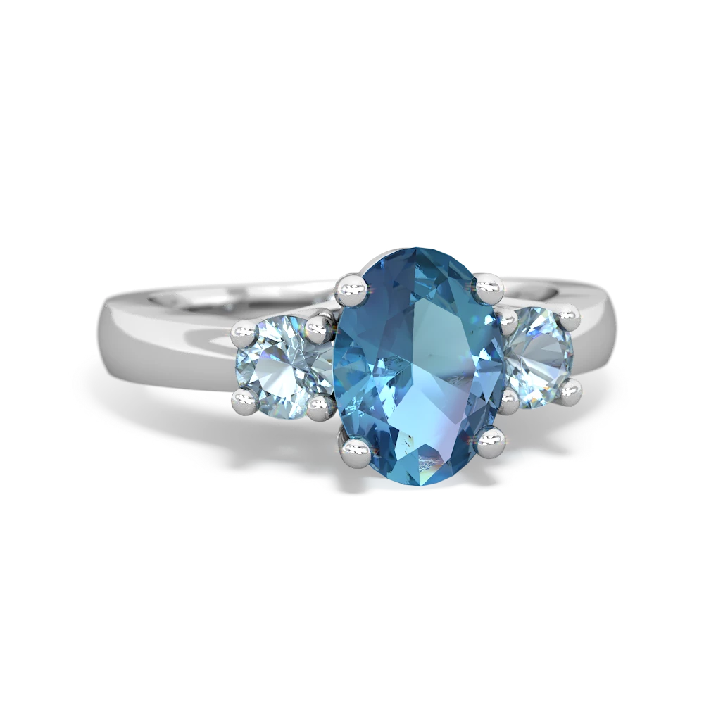 Blue Topaz Three Stone Oval Trellis 14K White Gold ring R4024