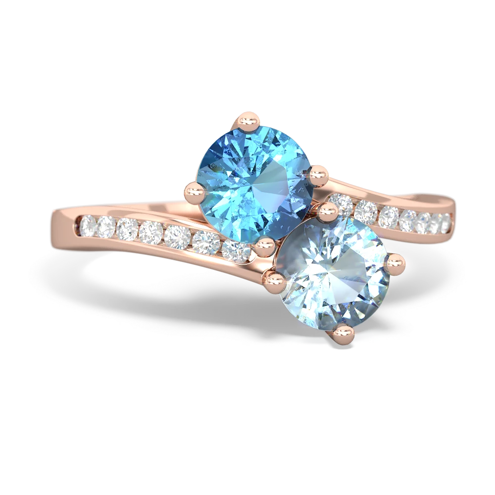 Blue Topaz Channel Set Two Stone 14K Rose Gold ring R5303