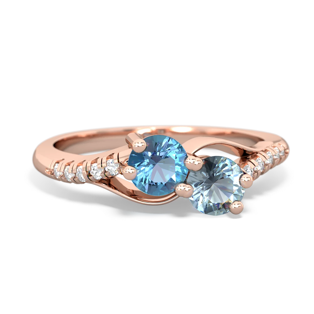 Blue Topaz Infinity Pave Two Stone 14K Rose Gold ring R5285