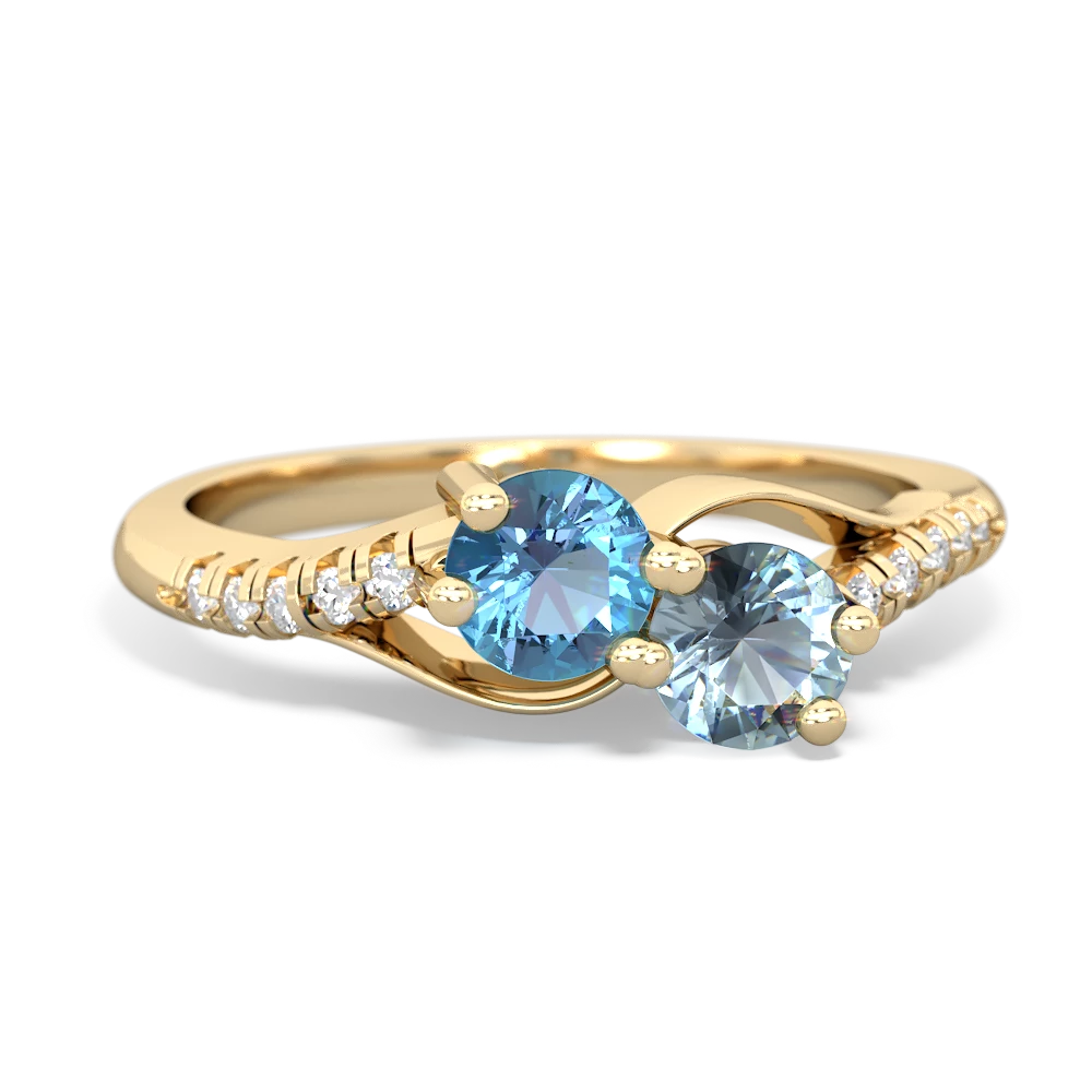 Blue Topaz Infinity Pave Two Stone 14K Yellow Gold ring R5285