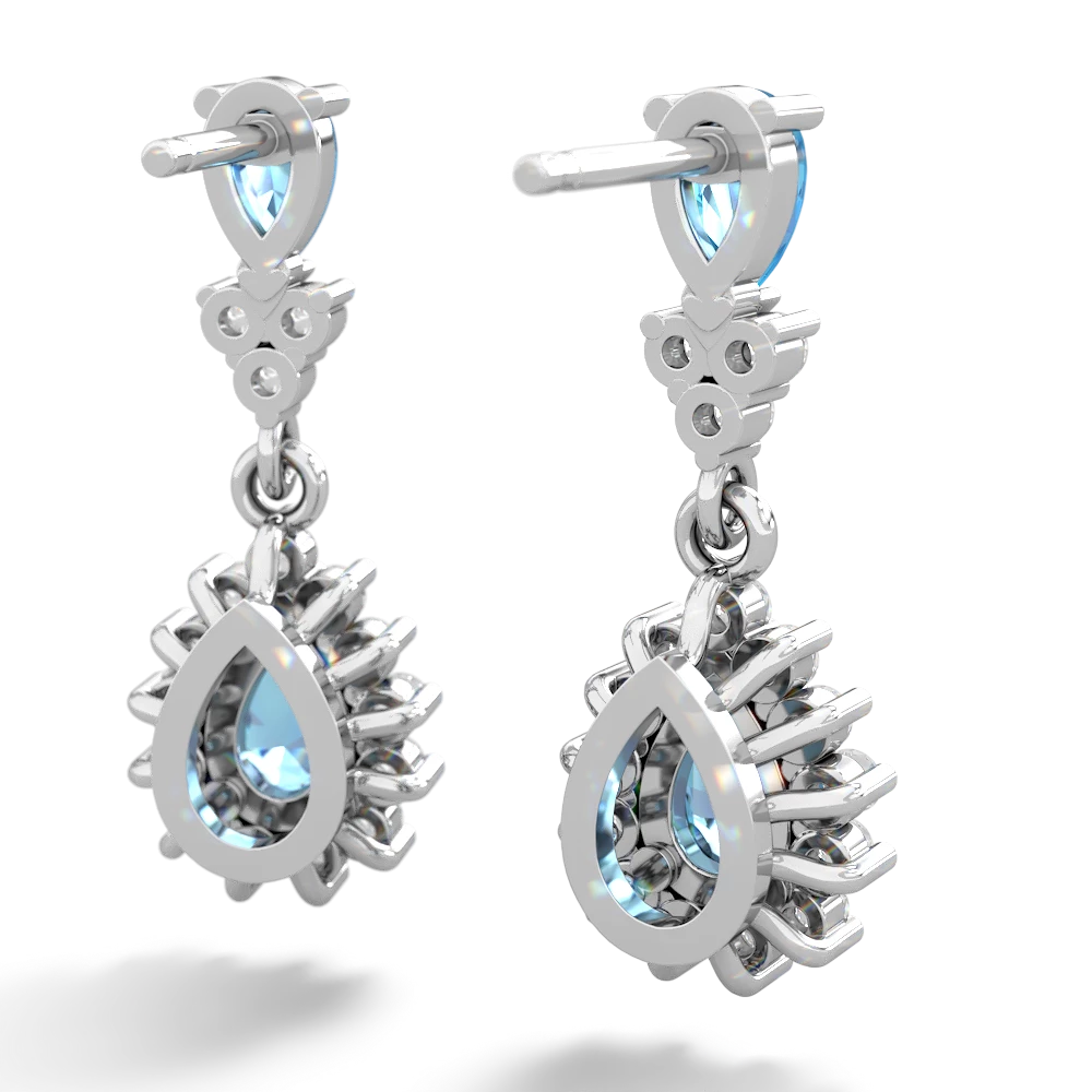 Blue Topaz Halo Pear Dangle 14K White Gold earrings E1882