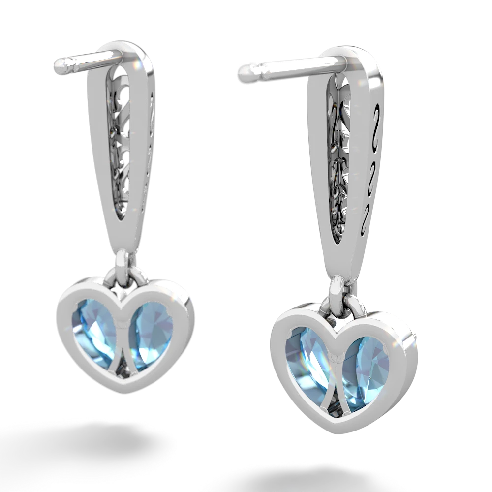 Blue Topaz Filligree Heart 14K White Gold earrings E5070