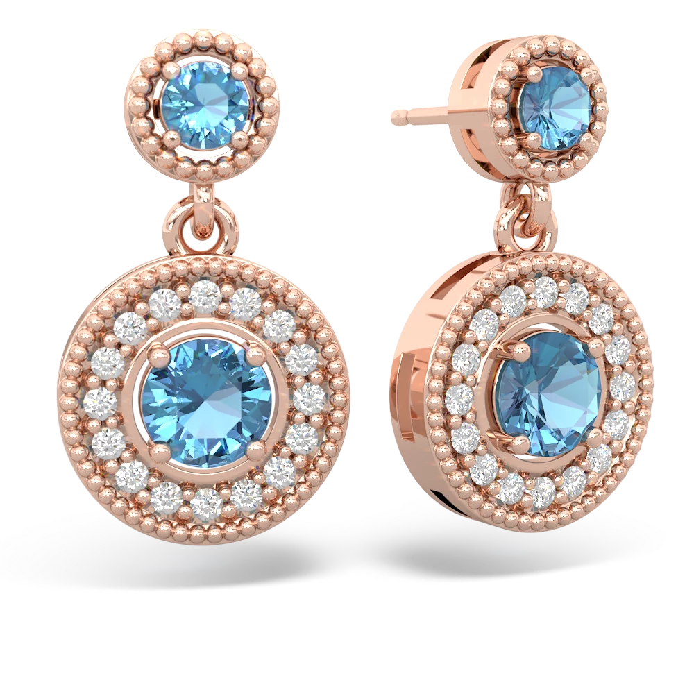 Blue Topaz Halo Dangle 14K Rose Gold earrings E5319