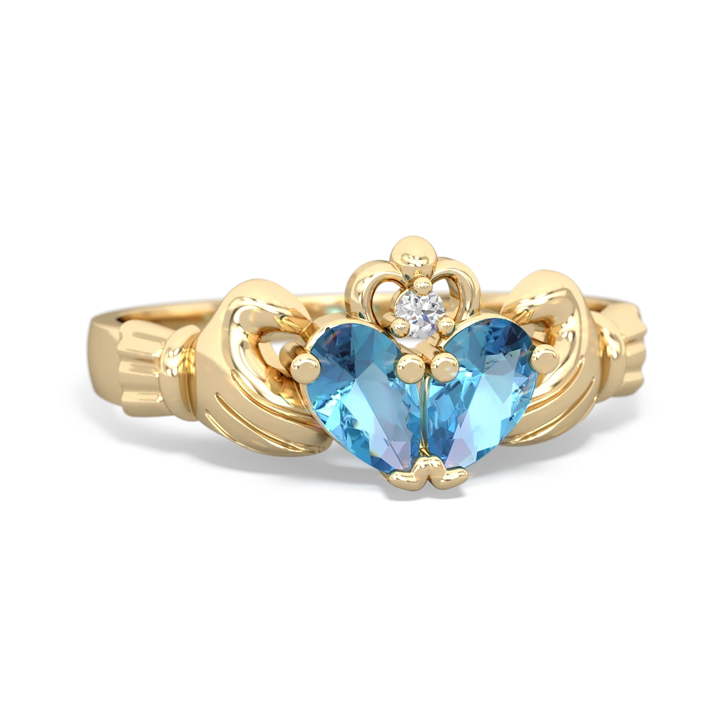 Blue Topaz 'Our Heart' Claddagh 14K Yellow Gold ring R2388