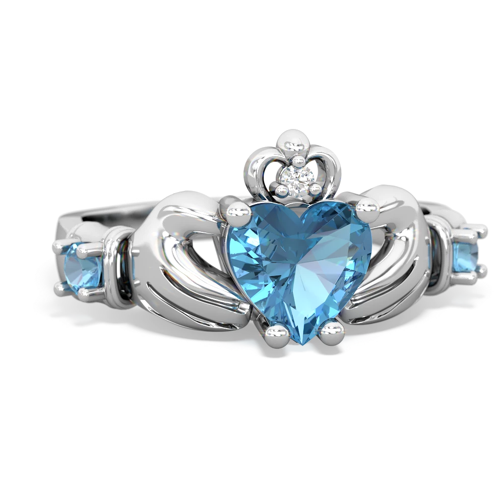 Lab Sapphire Claddagh Keepsake 14K White Gold ring R5245