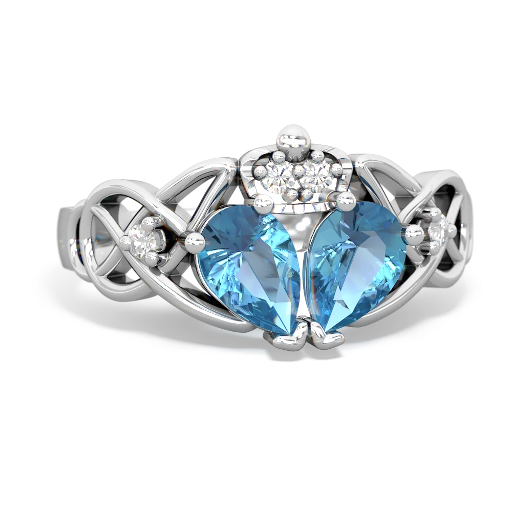 Blue Topaz 'One Heart' Celtic Knot Claddagh 14K White Gold ring R5322