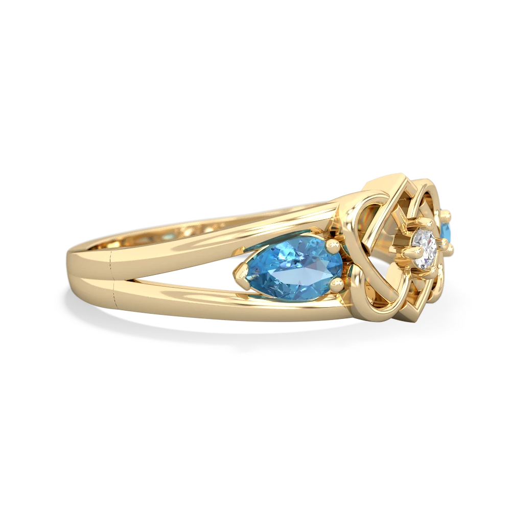 Blue Topaz Hearts Intertwined 14K Yellow Gold ring R5880