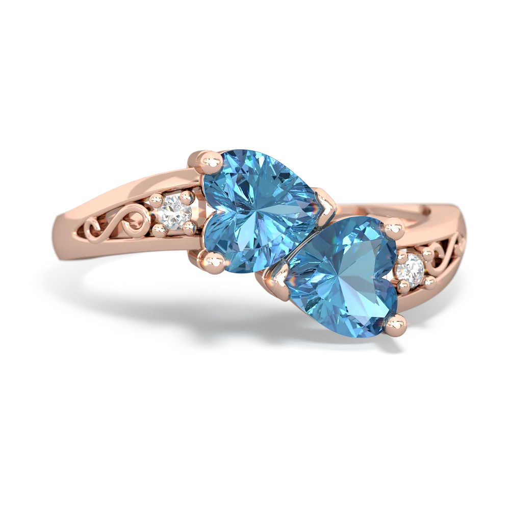 Blue Topaz Snuggling Hearts 14K Rose Gold ring R2178