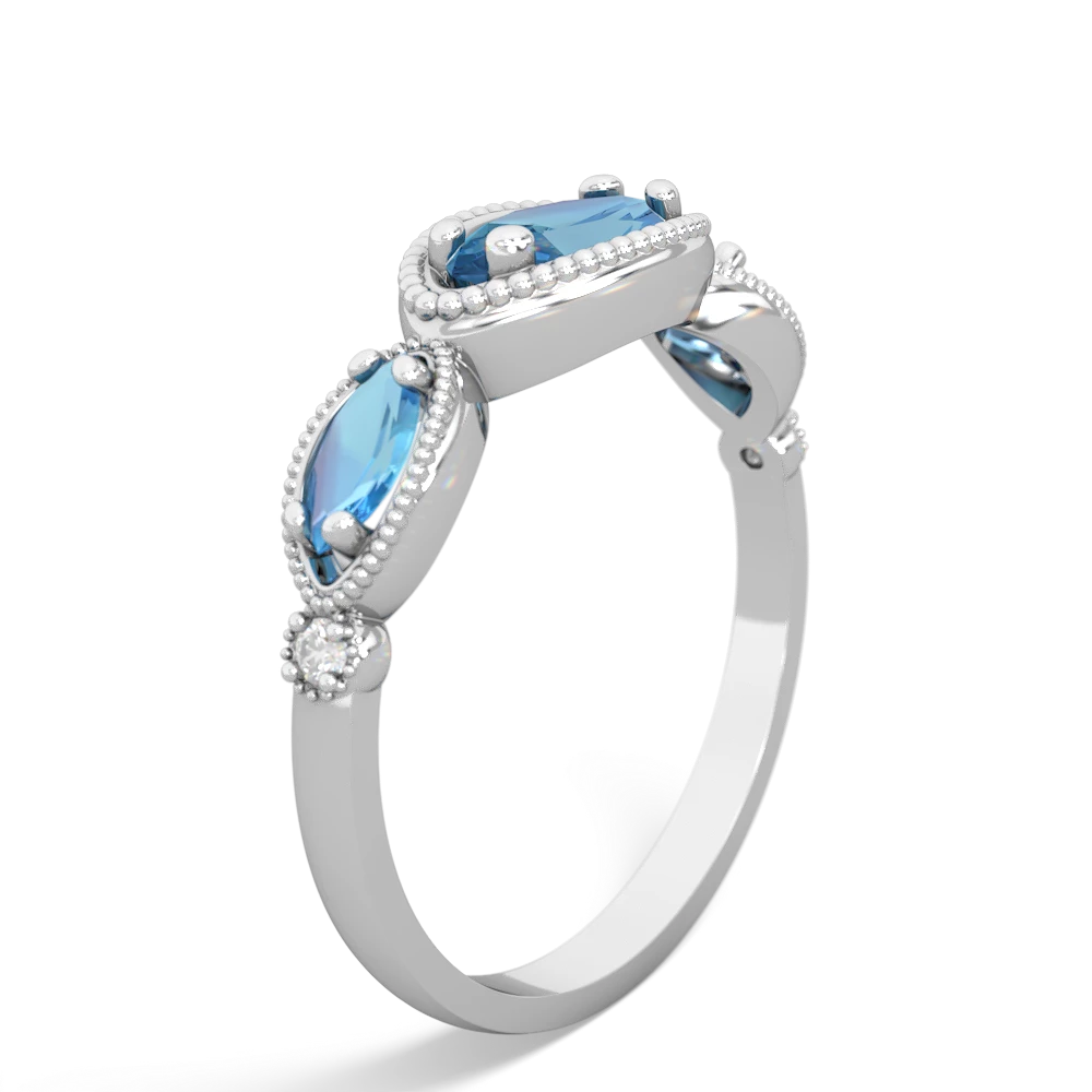 Blue Topaz Milgrain Marquise 14K White Gold ring R5700