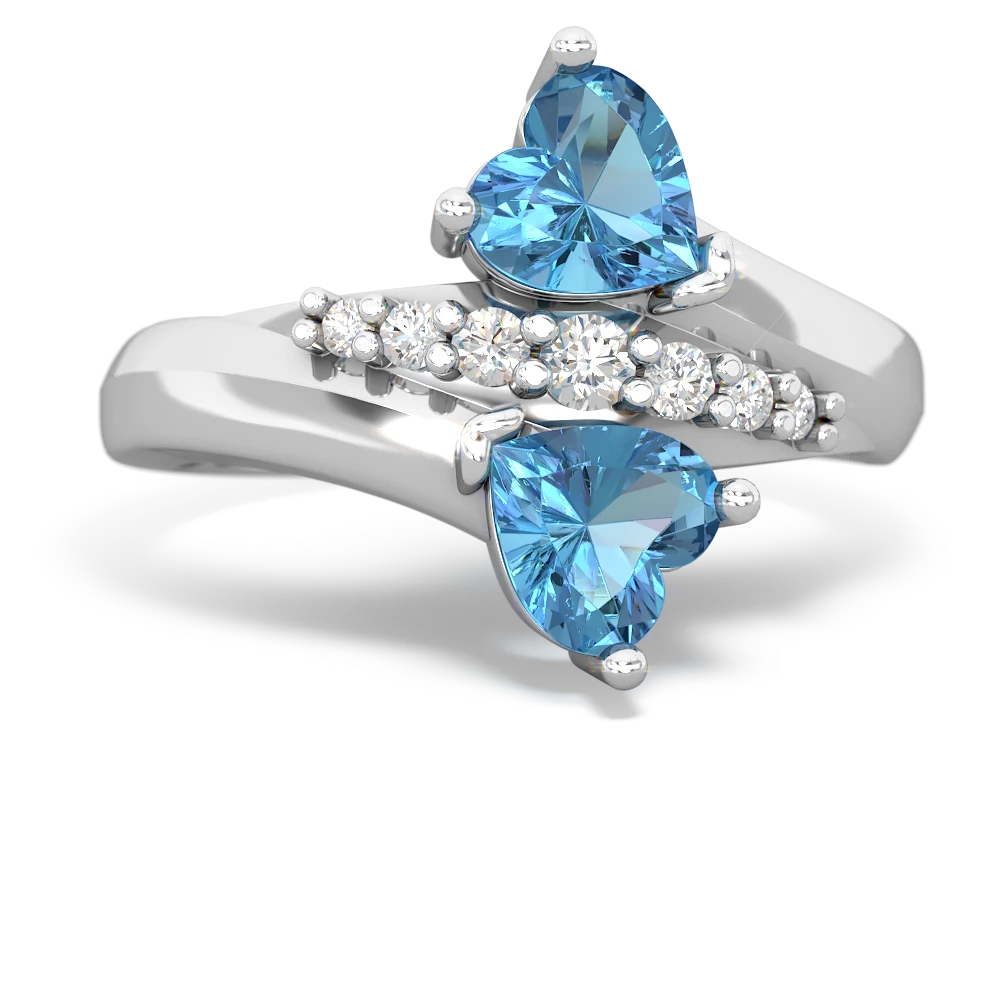 Blue Topaz Heart To Heart 14K White Gold ring R2064