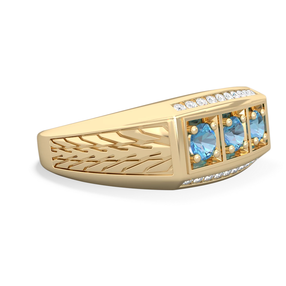 Opal Three Stone Tire Tread Men's 14K Yellow Gold ring R0520