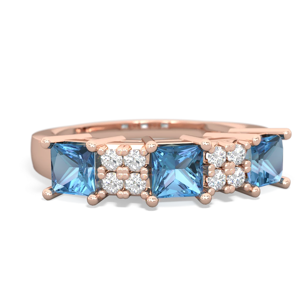 Sapphire Three Stone Diamond Cluster 14K Rose Gold ring R2592