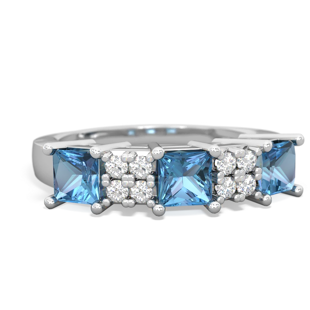 Lab Sapphire Three Stone Diamond Cluster 14K White Gold ring R2592