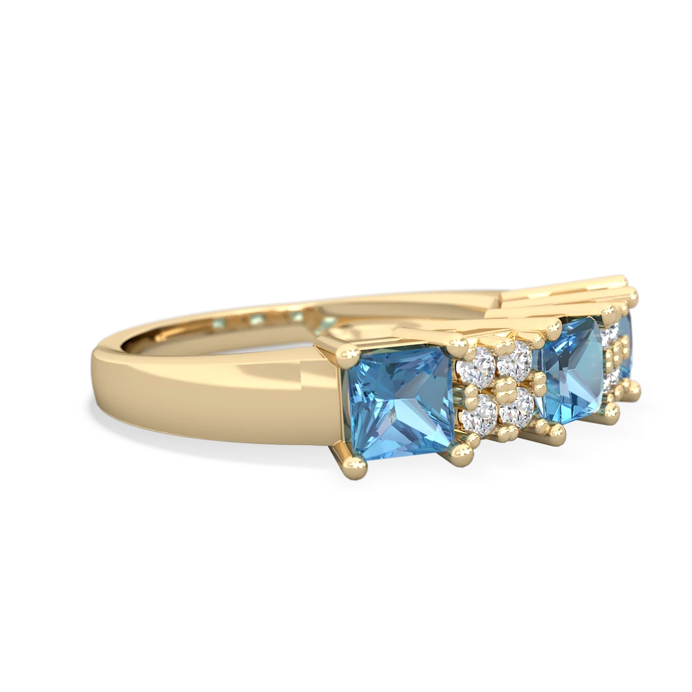 Blue Topaz Three Stone Diamond Cluster 14K Yellow Gold ring R2592