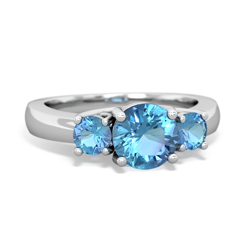 Blue Topaz Three Stone Round Trellis 14K White Gold ring R4018