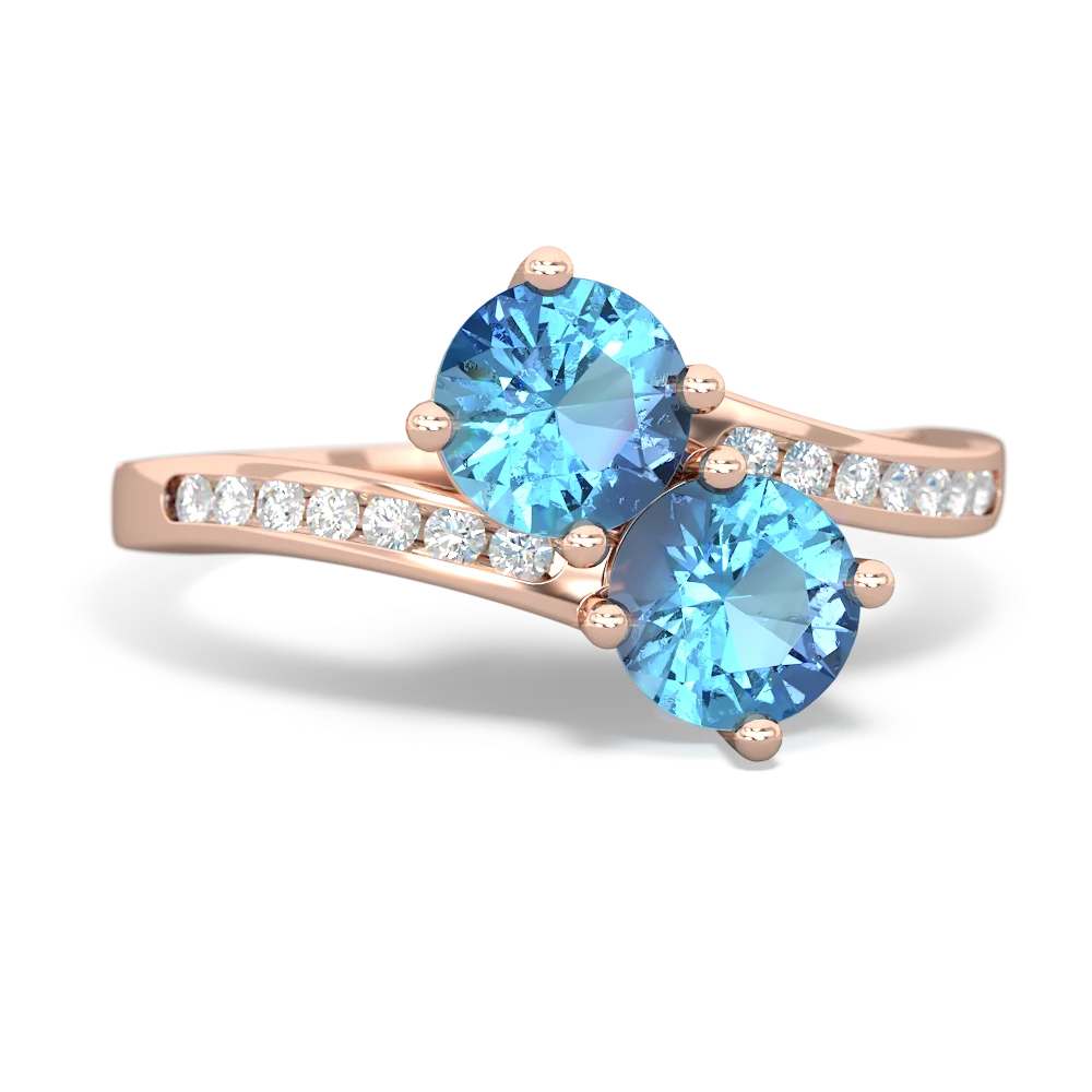 Blue Topaz Channel Set Two Stone 14K Rose Gold ring R5303