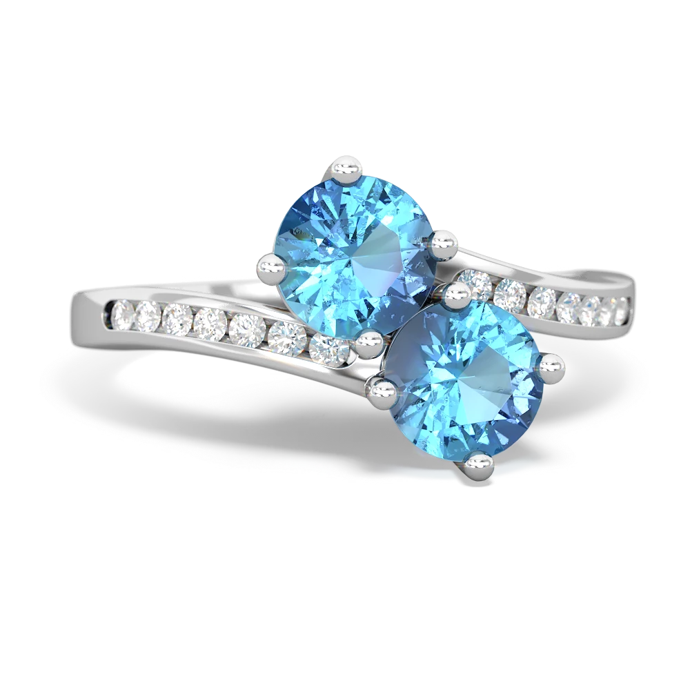 Blue Topaz Channel Set Two Stone 14K White Gold ring R5303