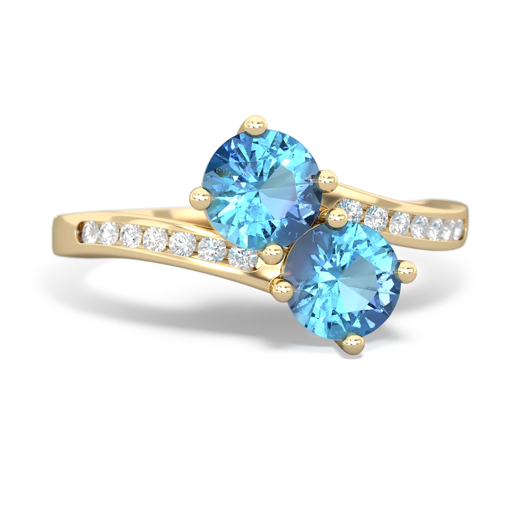 Blue Topaz Channel Set Two Stone 14K Yellow Gold ring R5303