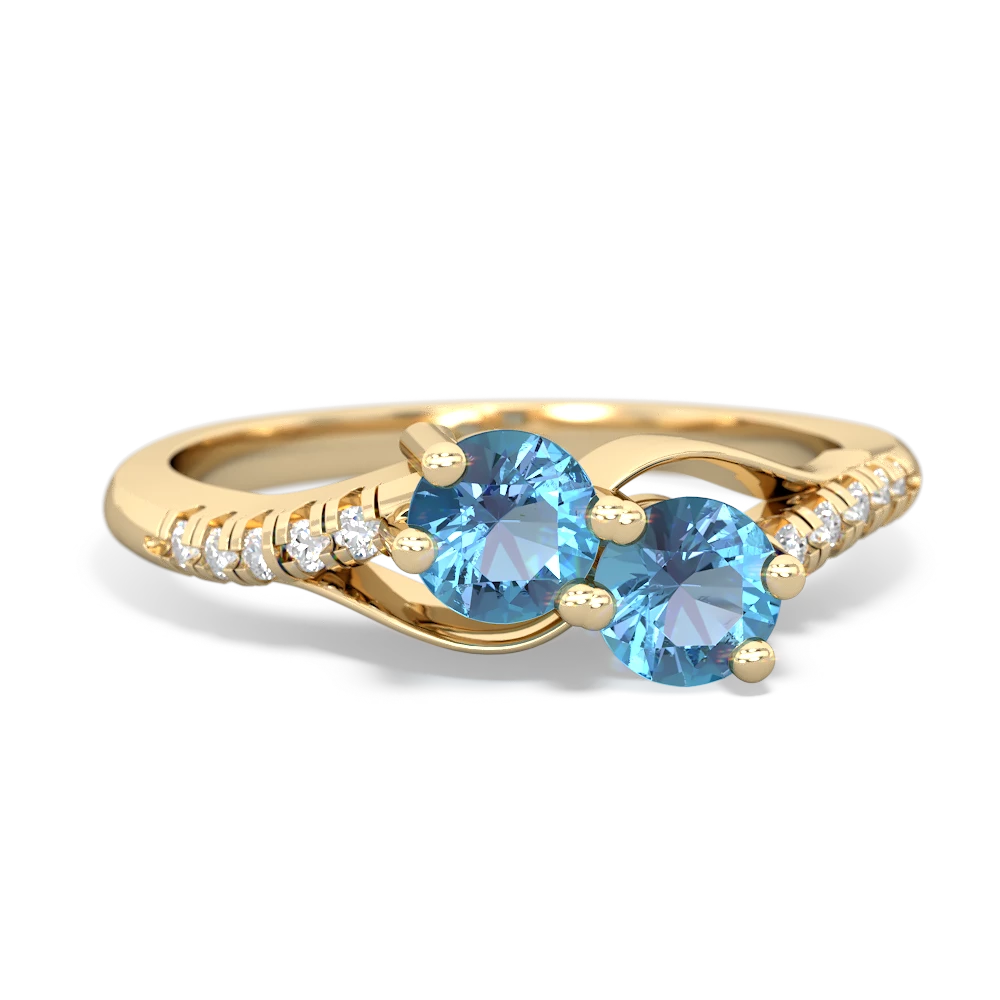 Blue Topaz Infinity Pave Two Stone 14K Yellow Gold ring R5285