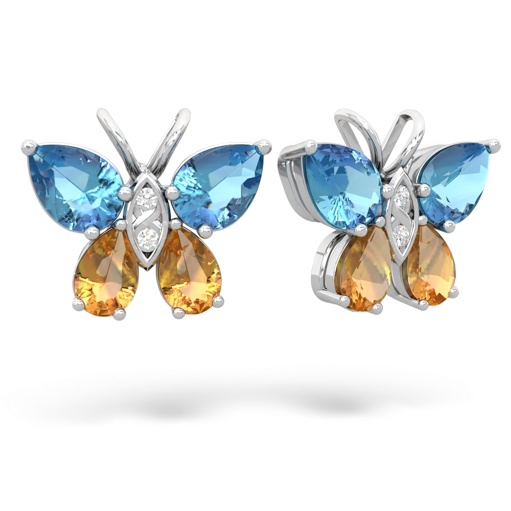 Blue Topaz Butterfly 14K White Gold earrings E2215