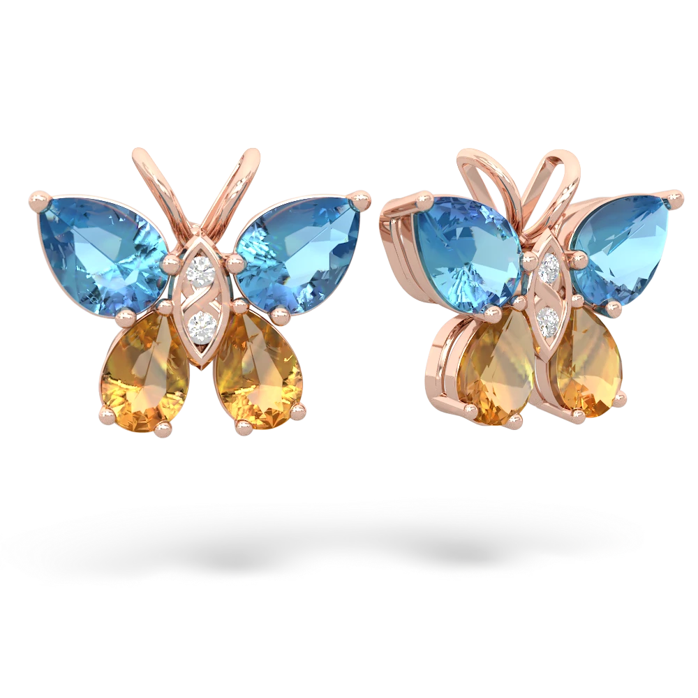 Blue Topaz Butterfly 14K Rose Gold earrings E2215